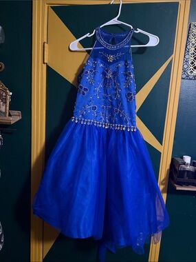Tip Top Kids Royal Blue Beaded Tulle Formal Dress